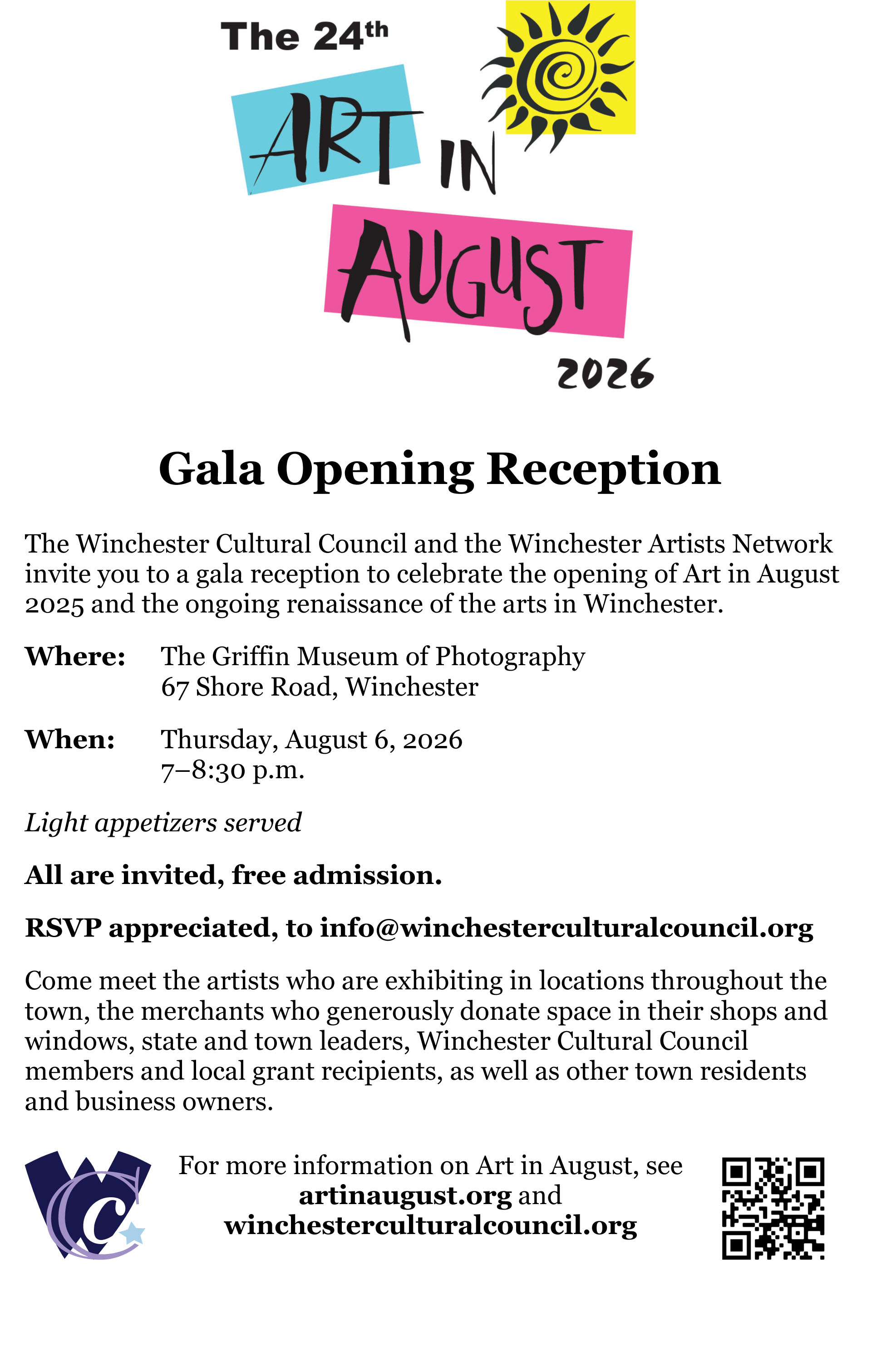 Flier for Art in August Opening Reception