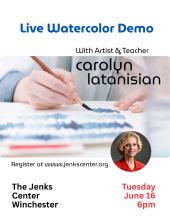 Flier for Live Watercolor Demonstration with Carolyn Latanisian
